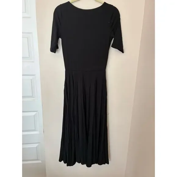 REFORMATION Jeans Lilian Midi Dress Black Jersey Stretch Swing Sz M Black Dress - Picture 3 of 8